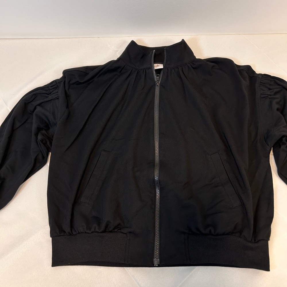 CAbi Black High-Collar Balloon Puff Sleeve Full Zip Jacket Women’s Size Small - Picture 1 of 9